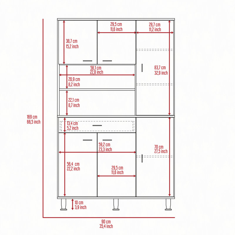 Della 90 Kitchen Pantry, One Drawer, Multiple Cabinets, Two Open Shelvess