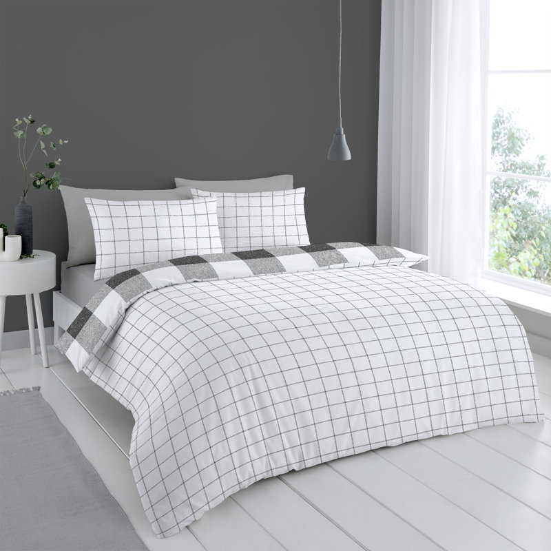 Grigg Chequered Duvet Cover Set with Pillowcases, Grey, Single Duvet Cover + 1 Standard Pillowcase