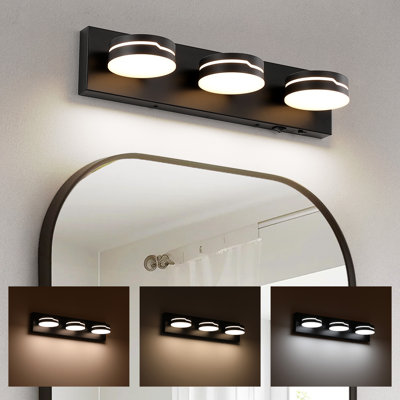 19" 3-Light Black Dimmable LED Vanity Light with Motion Sensor, 3-Color Temperature Selectable & Acrylic Lampshade for Bathroom