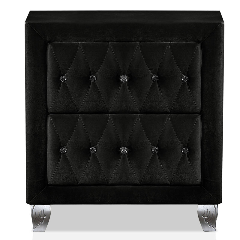 Waldschmidt 23" Width Fabric Upholstered 2-Drawer Nightstand, Black