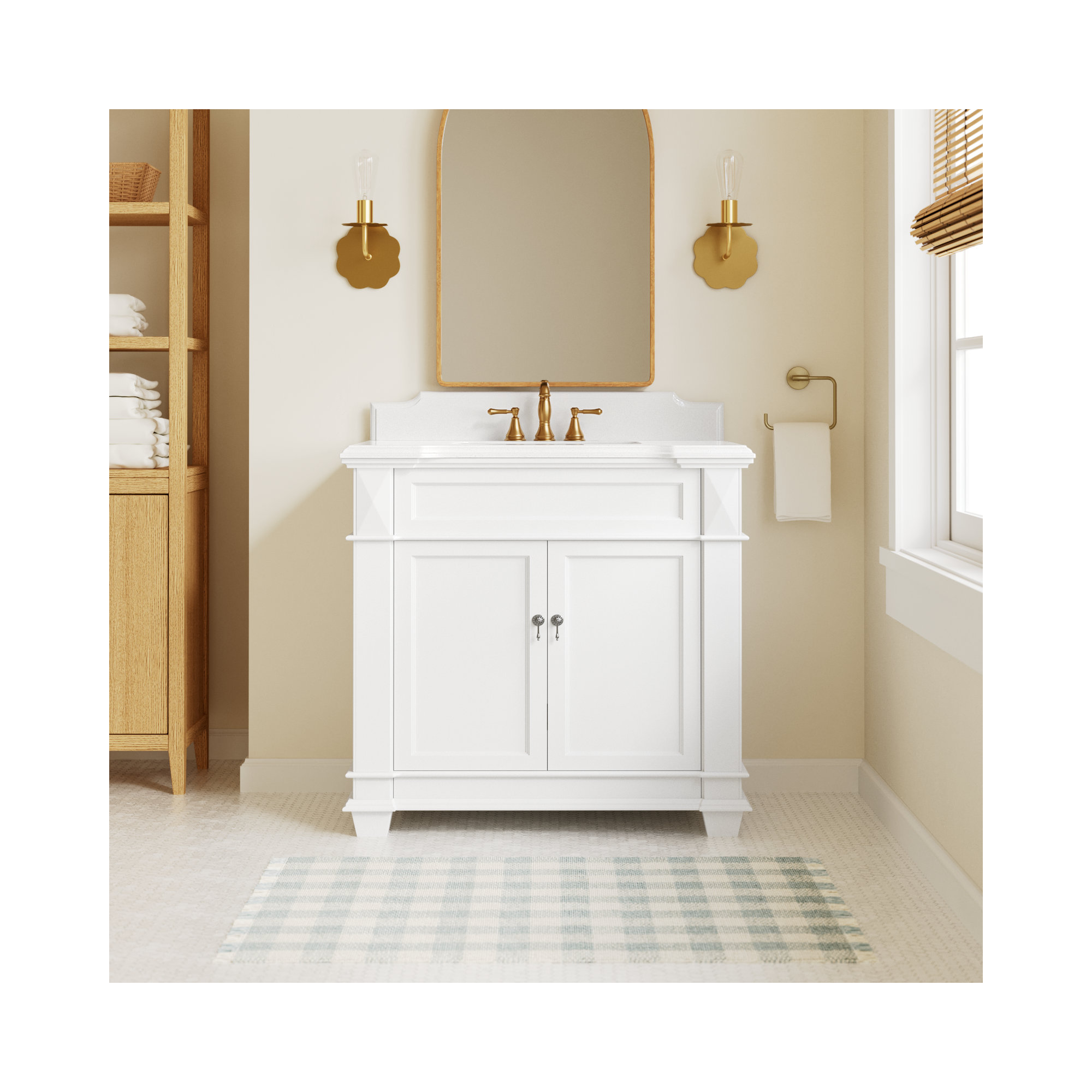 Ensa 36'' Single Bathroom Vanity, White Quartz, White
