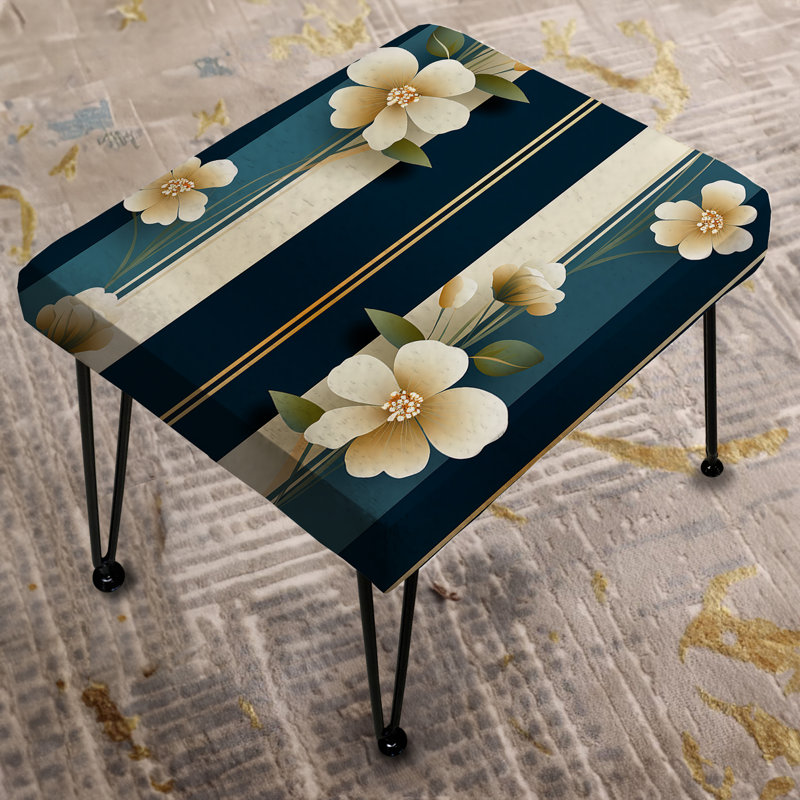 Classic Elegant Floral Striped Serenity - Striped Rectangle Ottoman