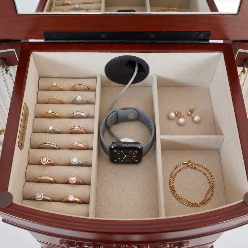 Armoire à bijoux avec miroir Adona Morgan, Cerisier