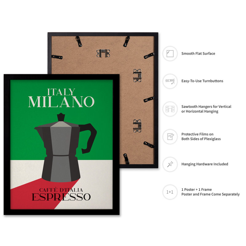 Italie Milano Espresso, Black Framed, Poster, 08"H x 10"W