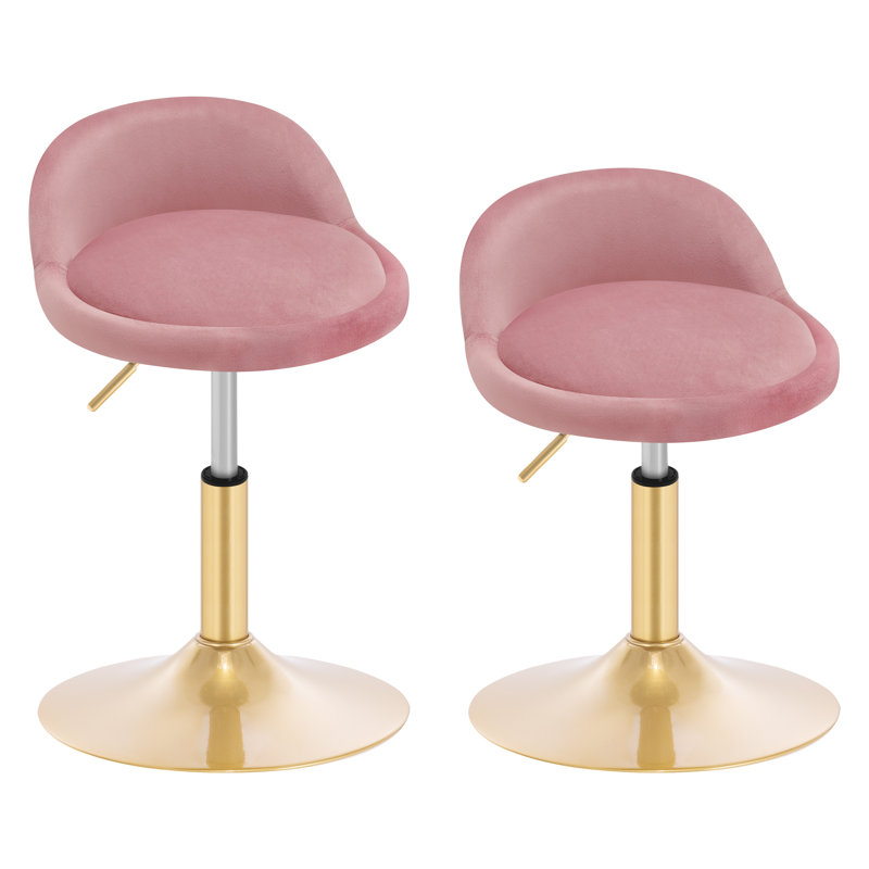 Sunizona Upholstered Velvet Adjustable Height Bar Stool, Golden, Antique pink and pink