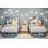 Ensemble de 2 cadres de lit simple pour enfants - lit plateforme tapissier avec grand tiroir de rangement et tête de lit bibliothèque, revêtement en velours, silencieux, assemblage facile, aucun sommier tapissier requis, bleu