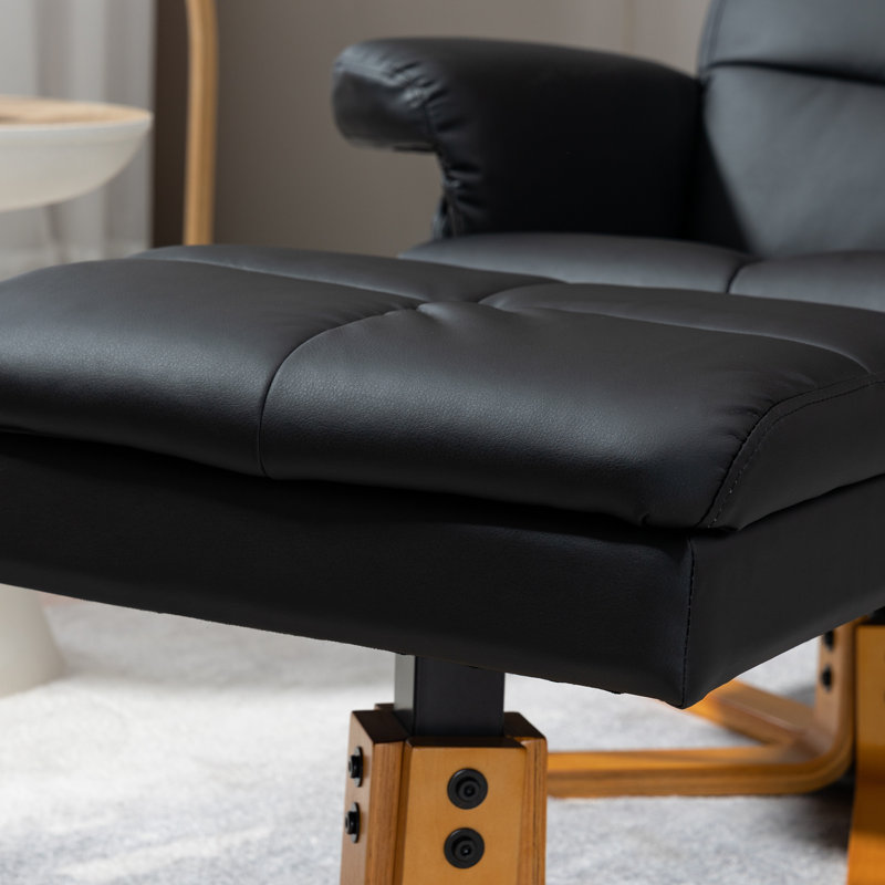 HOMCOM PU Leather Swivel Recliner Chair with Footstool Storage Black