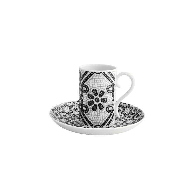 Portuguese Cobblestone Pattern Ceramic Coffee Cup and Saucer Set