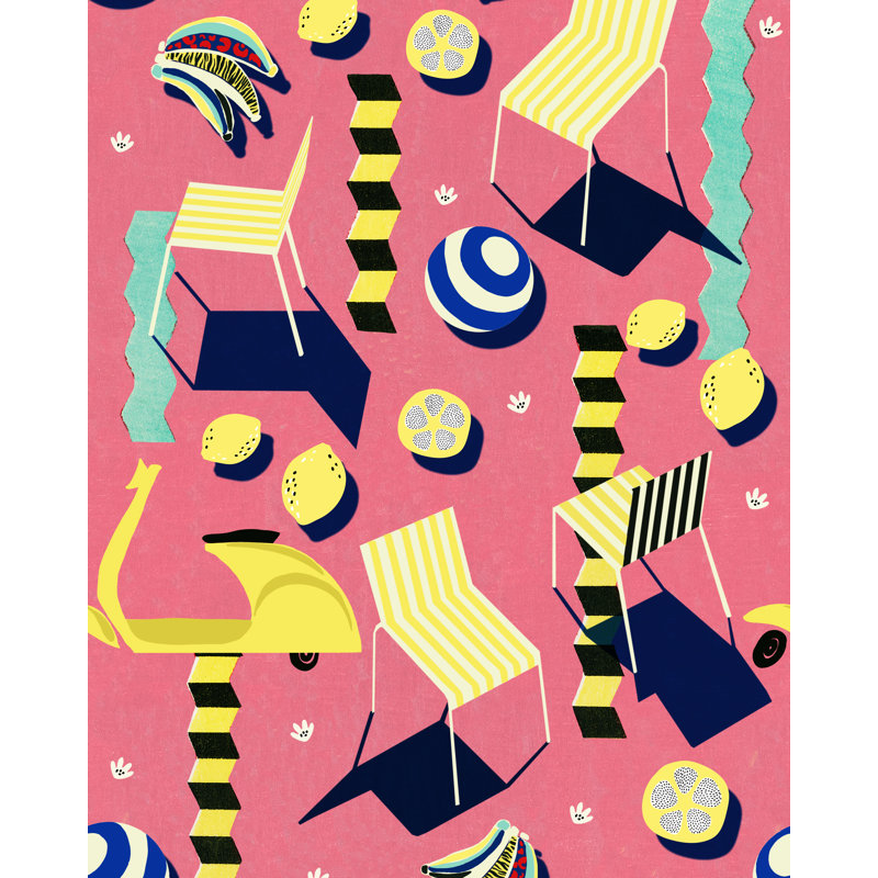 LA DOLCE VITA Matte Wallpaper Roll, Pink/Yellow/Black/Blue
