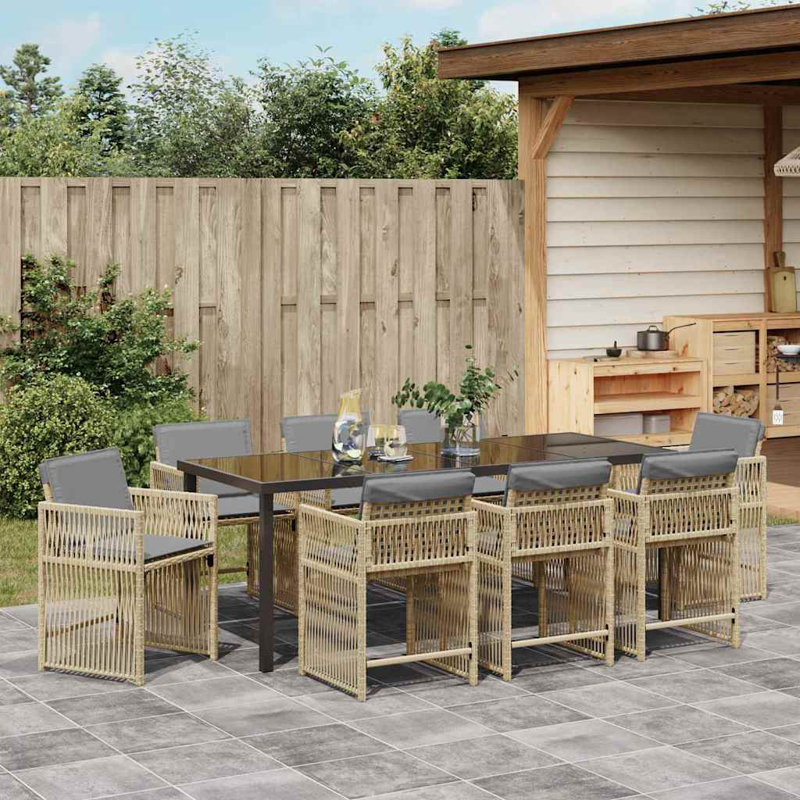 Emiya 8 - Person Patio Dining Set with Rectangular Table, Grey Cushion/Natural Frame