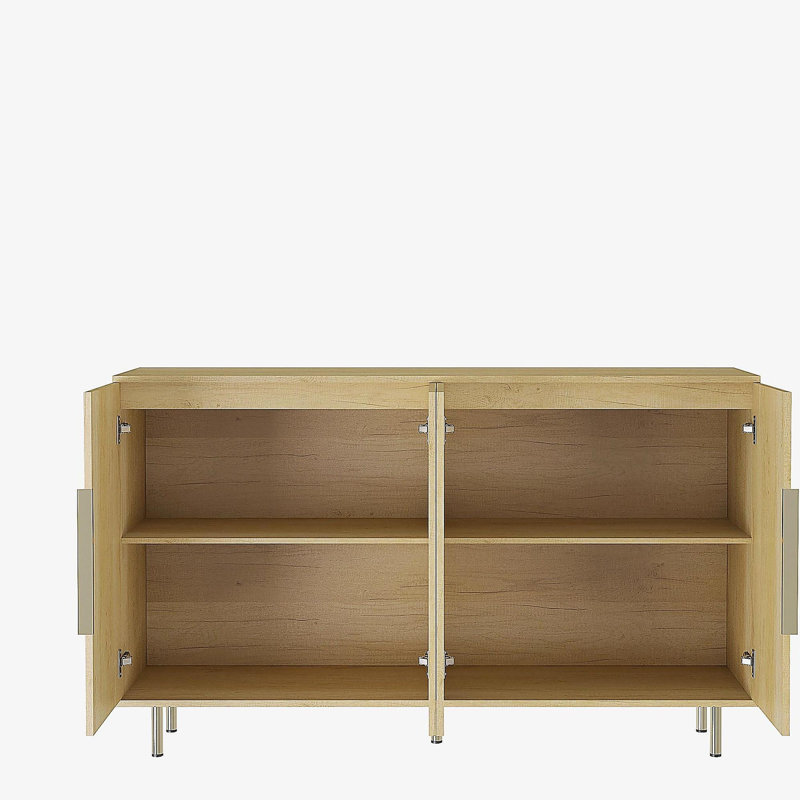 Buffet en bois moderne avec rangement, grand buffet cannelé avec tablettes réglables, crédence, console d'appoint