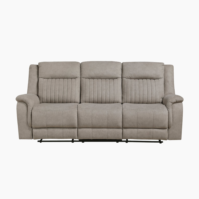 Cloran 86" Modern & Contemporary Polished Microfiber Double Reclining Sofa with Stylish Contrast Piping, Dove