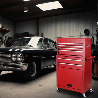 8 Metal Tool Cart With Detachable Top, Lockable Wheels, Side Hooks, Garage, Red Garage Chest 8 Drawers, Wheels &