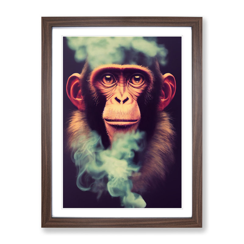 Monkey in the Smoke - Framed Print, 64cm H x 46cm W, Brown
