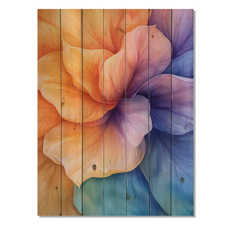 Radiant Blossom Of Begonia II - géraniums, impression sur bois orange sur bois de pin naturel, H 40 po x l 30 po x P 0,78 po