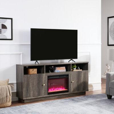 Meuble télé avec foyer électrique 70 po en noyer gris Ambrose