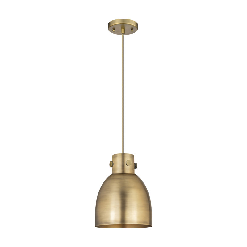 Luminaire suspendu en métal 1 lumière, H 9,63 po x l 8 po x P 8 po, Laiton brossé, Laiton brossé