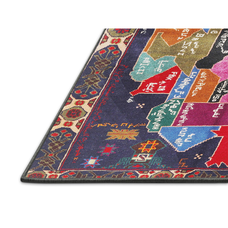 Tapis traditionnel bleu / orange, Rectangle 5 pi x 7 pi