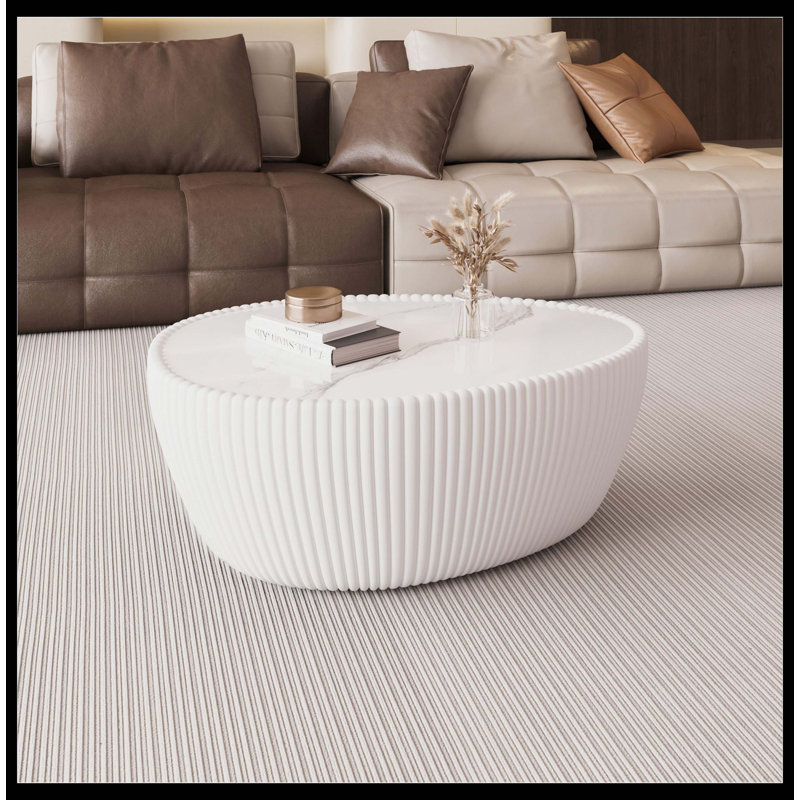 Table basse moderne en polyuréthane fritté léger, Blanc, Blanc
