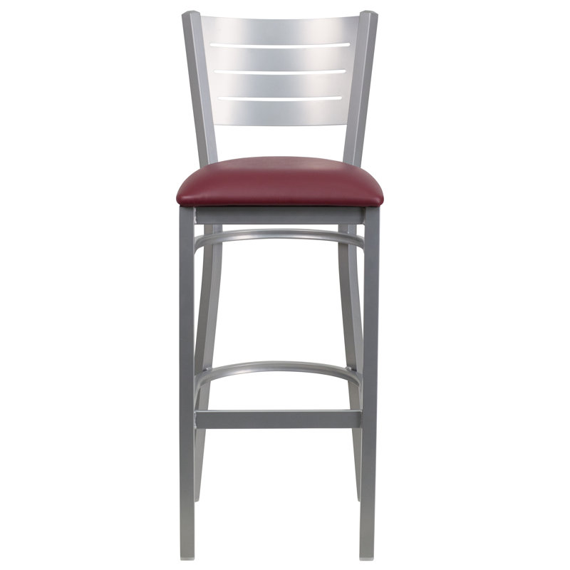 Elkton Slat Back Metal Restaurant Barstool, Burgundy, 1