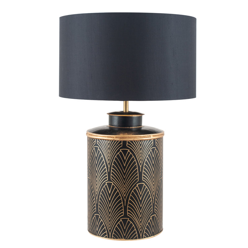 Freese 45cm Deco Black Geo Art Deco Hand Painted Tin Table Lamp Base