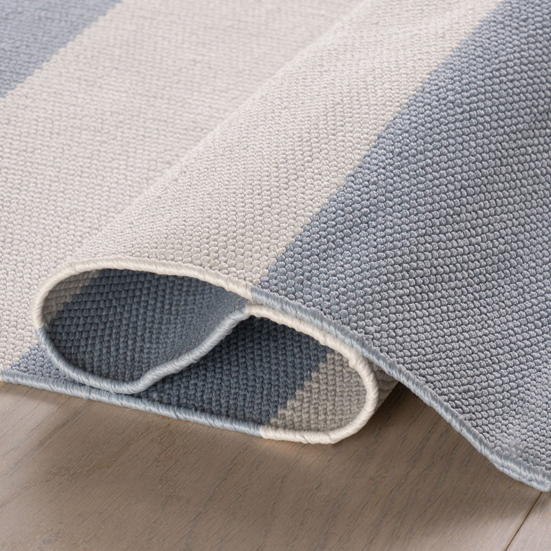 Banks Stripe Swedish Blue Handwoven Indoor/Outdoor Rug, Rectangle 6'8" x 9'6"