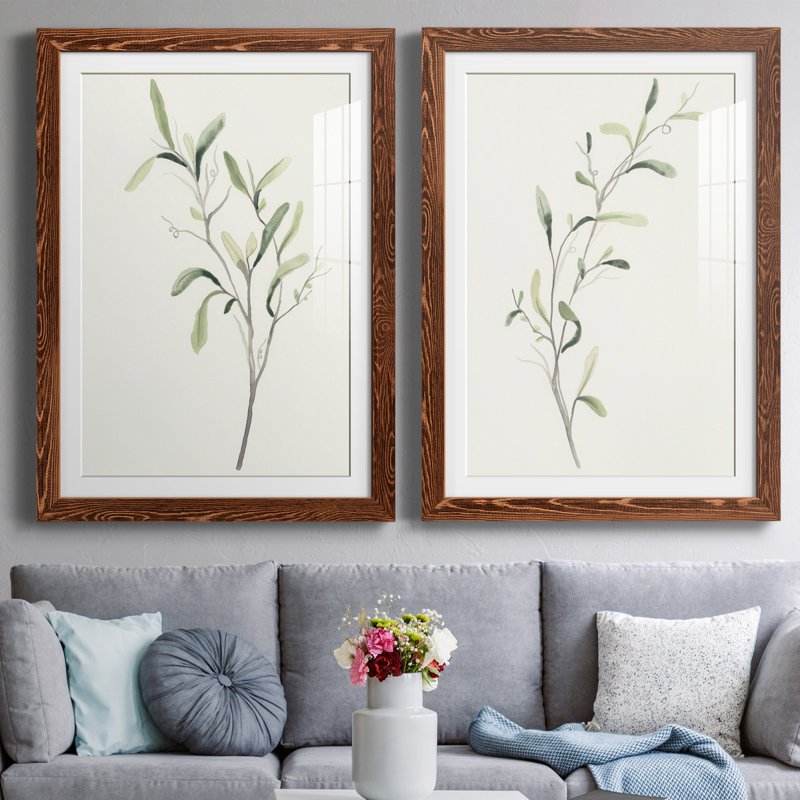 " Spindle Sprig III " 2 - Pieces, Maple Framed, 31.5" H x 17" W x 1" D
