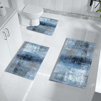 Navy Blue Bathroom Rug Set 3 Piece Decor Grey