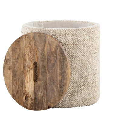 Rangement beige en laine et bois de manguier tissé à la main de style contemporain, polyvalent, couvercle amovible pour rangement, profondeur de 16,08 po, largeur, hauteur de 17 po, poids de 15 lb, utilisation intérieure seulement, poids de 250 lb