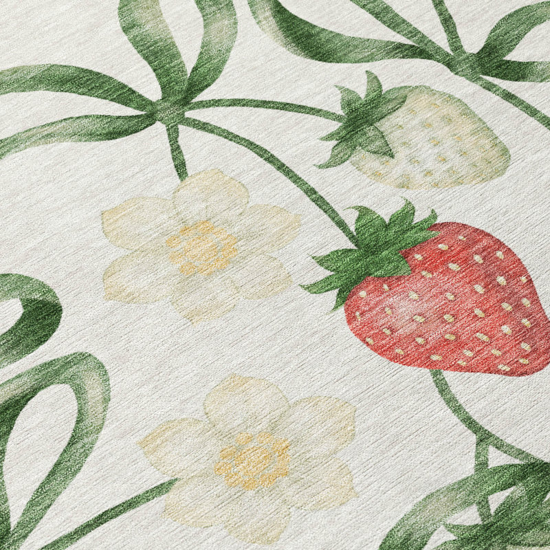 Machine Washable Indoor/Outdoor Chantille ACN2864 Flowers and Strawberries Rug, 8' x 10', Ivory