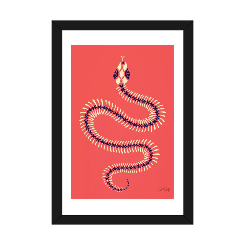 Strickler melon squelette serpent, H 26 po x l 18 po x P 1,5 po, Papier d'art encadré noir, Blanc