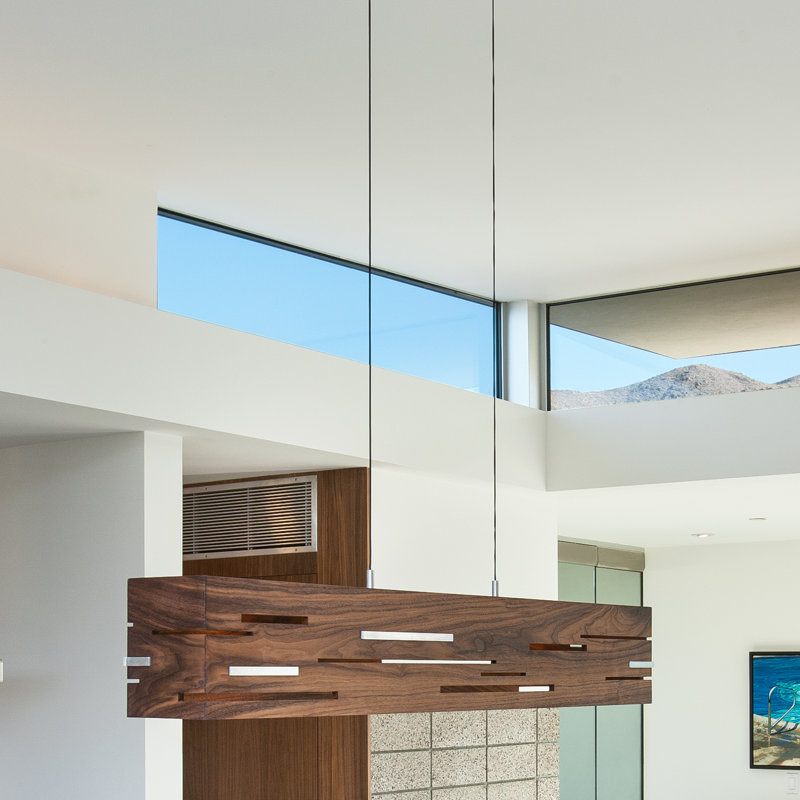 Aeris Linear LED Pendant - 2700K, Brushed Aluminum, Dark Stained Walnut, 7.5" H x 54" W x 5" D