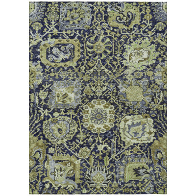 Tapis extérieur lavable damassé vert et bleu 5 pi x 8 pi