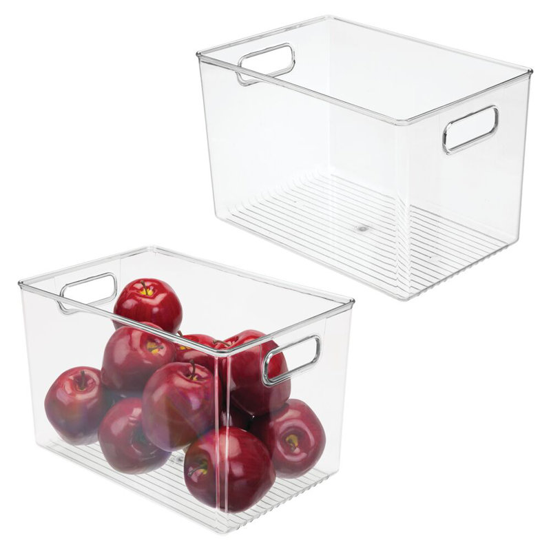 iDesign Storage Bins with Handles - Organizer Bins for Kitchen, Pantry, Bathroom, or Home Office - Set of 2 - Clear