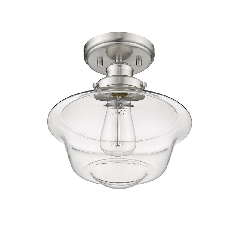 Plafonnier semi-encastré en verre transparent 1 lumière School House, Nickel satiné