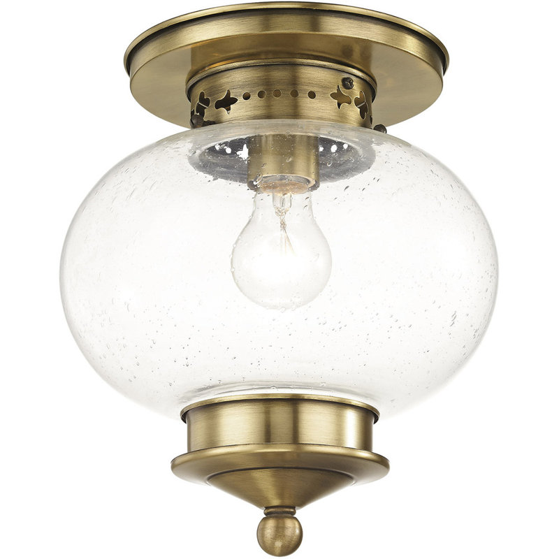 Glass Semi Flush Mount, Antique Brass