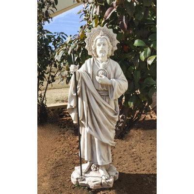 Grande statue extérieure Catholique Saint-Jude avec bâton et médaille 24 po de hauteur