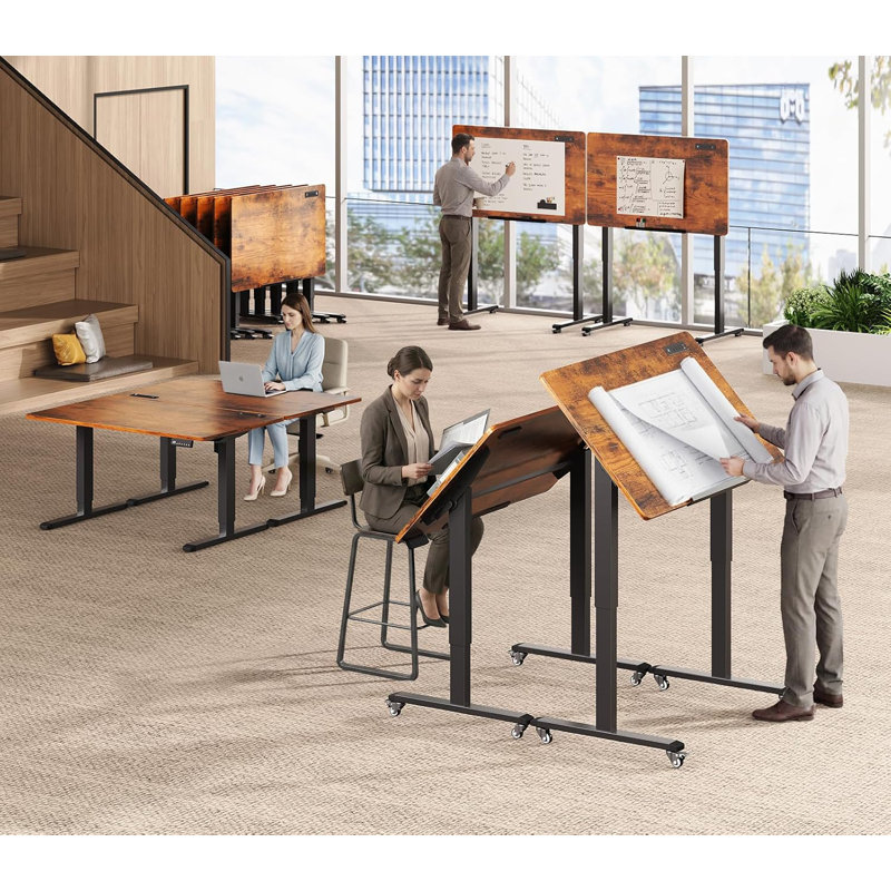 Bureau de jeu électrique 47 po pliable, bureau d'ordinateur long avec multiprise , Brun / Noir