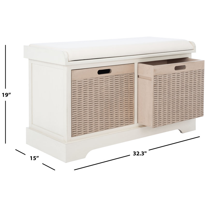 Haugen Upholstered Storage Bench, Distressed White