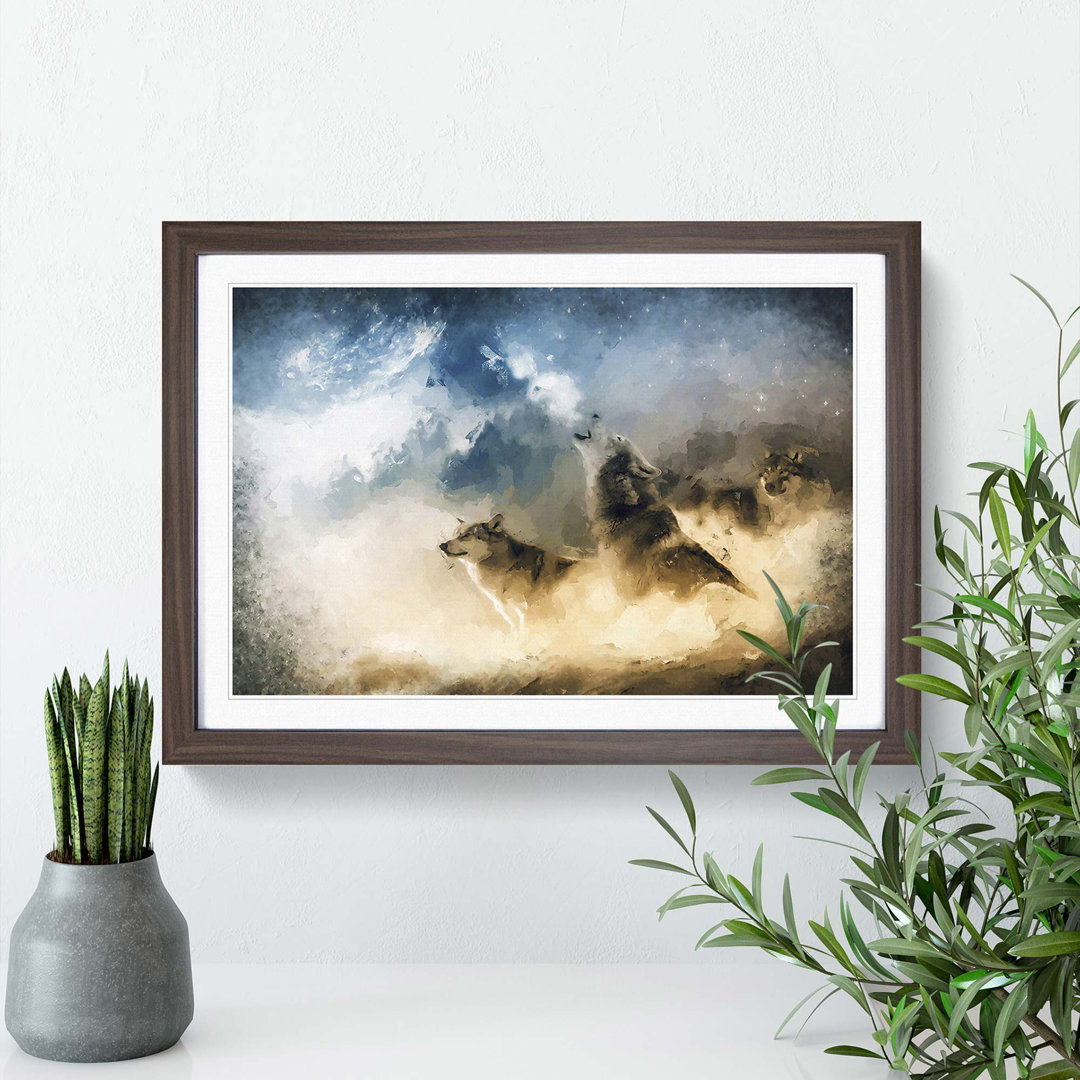 Wolves Howling in the Forest in Abstract - Framed Print