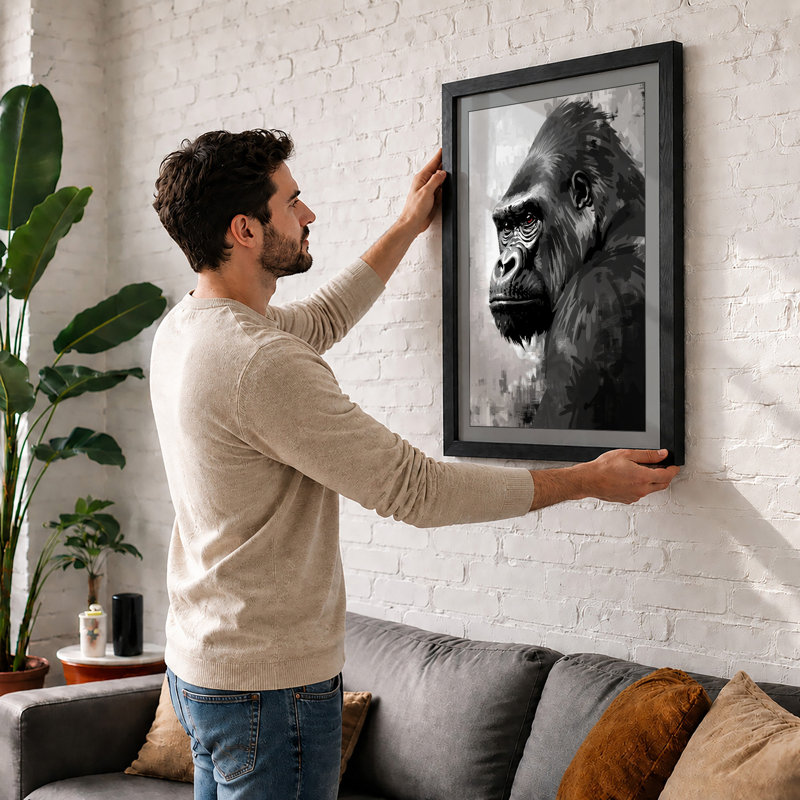 Primate Portrait Modern - Framed Print, Black, A3 - 42.0 x 29.7 cm