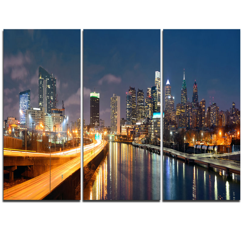 «Philadelphia Skyline at Night», ensemble de 3 reproductions de photos sur toiles tendues