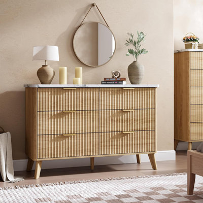 Commode en bois courbé à 6 tiroirs Natural