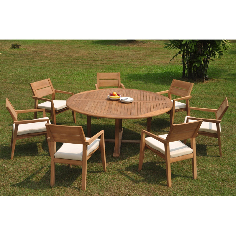 Sansome Teak Wood Patio Dining Set with Round Table, 30.5" H x 72" W, 7