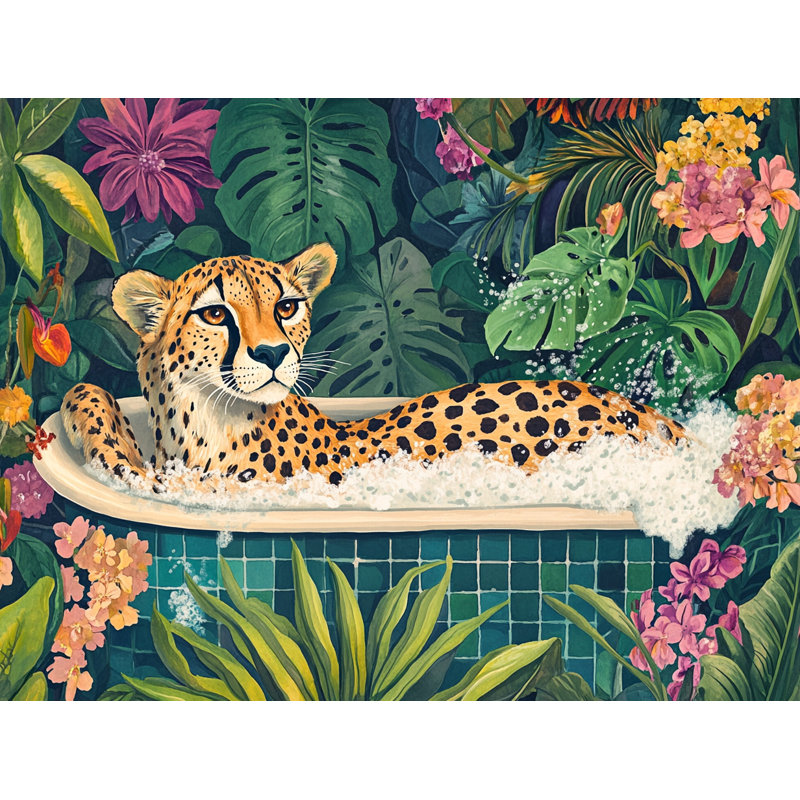 «Cheetah in Bloom - Jungle Bathaign», art mural sur toile tendue