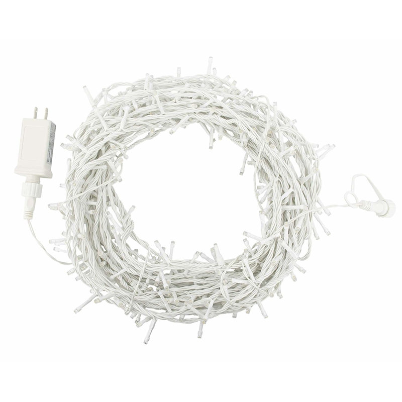 ProductWorks Indoor/Outdoor 300 LED-Micro Bulbs String Light Set with 8-Light Modes and Cord Reel, Cool White, 60ft