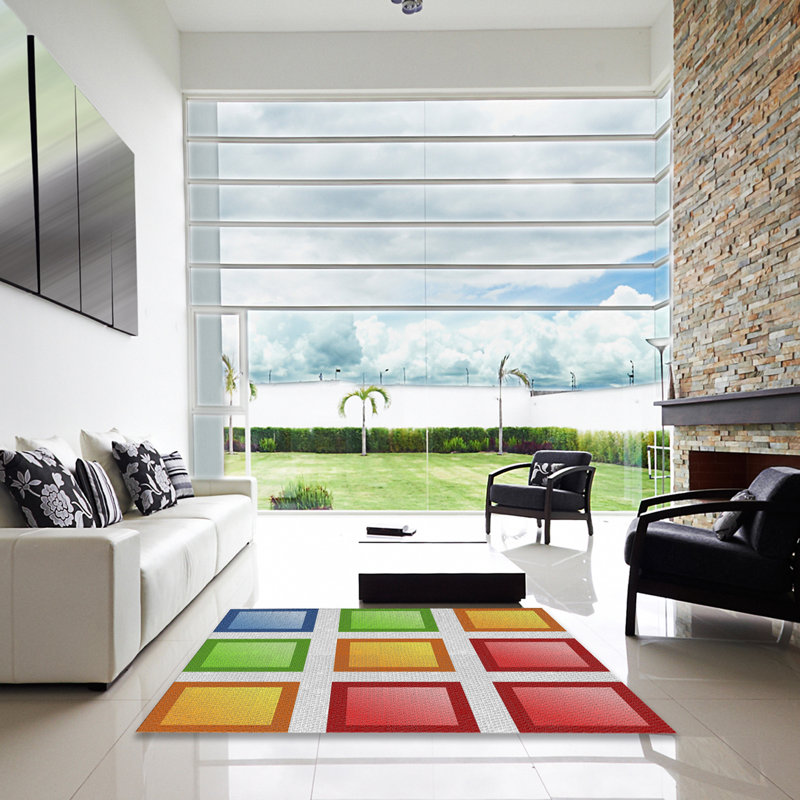 Tapis rouge à motif géométrique, Carré 8 pi