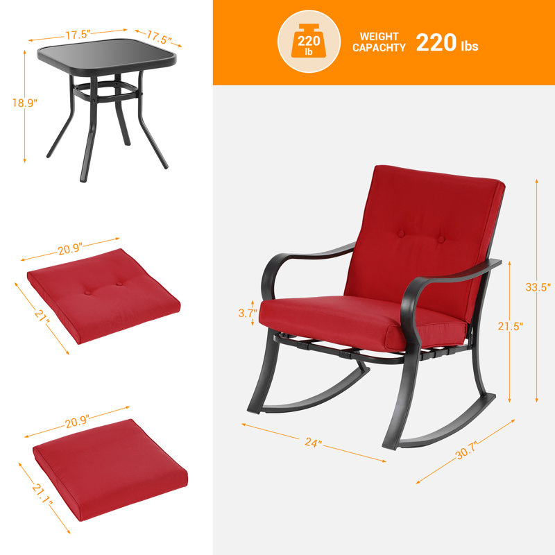 Britan 3 Piece Rocker Seating Group with Cushions, Red