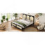 Grand lit plateforme avec tête et pied de lit en rotin, noir et beige-1680293381-1680293383