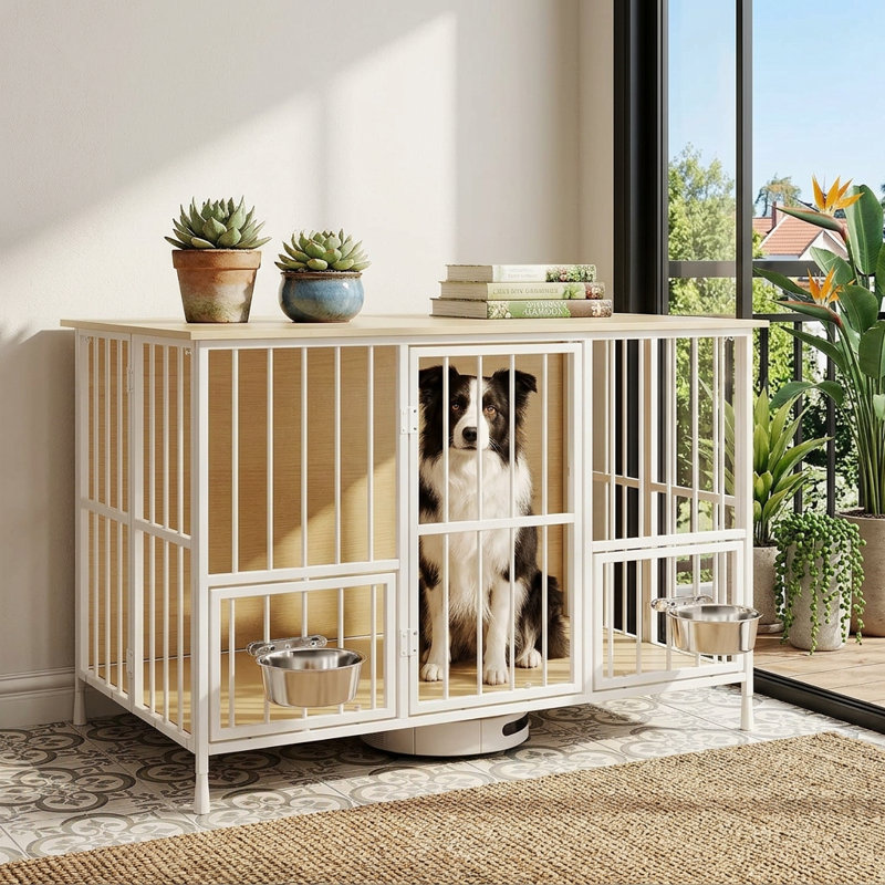 Caisse pliante de 41 po pour chien, Beige / Blanc